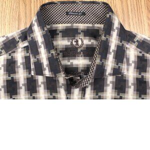 BUGATCHI CLASSIC FIT Mens 100% COTTON POINT COLLAR SHIRT BROWN Sz LARGE, L